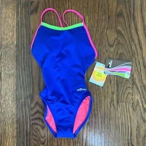 NWT Dolphin Bellas, colorful one piece swimsuit with removable pads, size 26